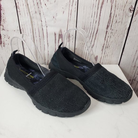 Sketchers Memory Foam Slip On Loafer Shoes Womens Sz 8.5M Air Cooled Mesh Black - Picture 2 of 7